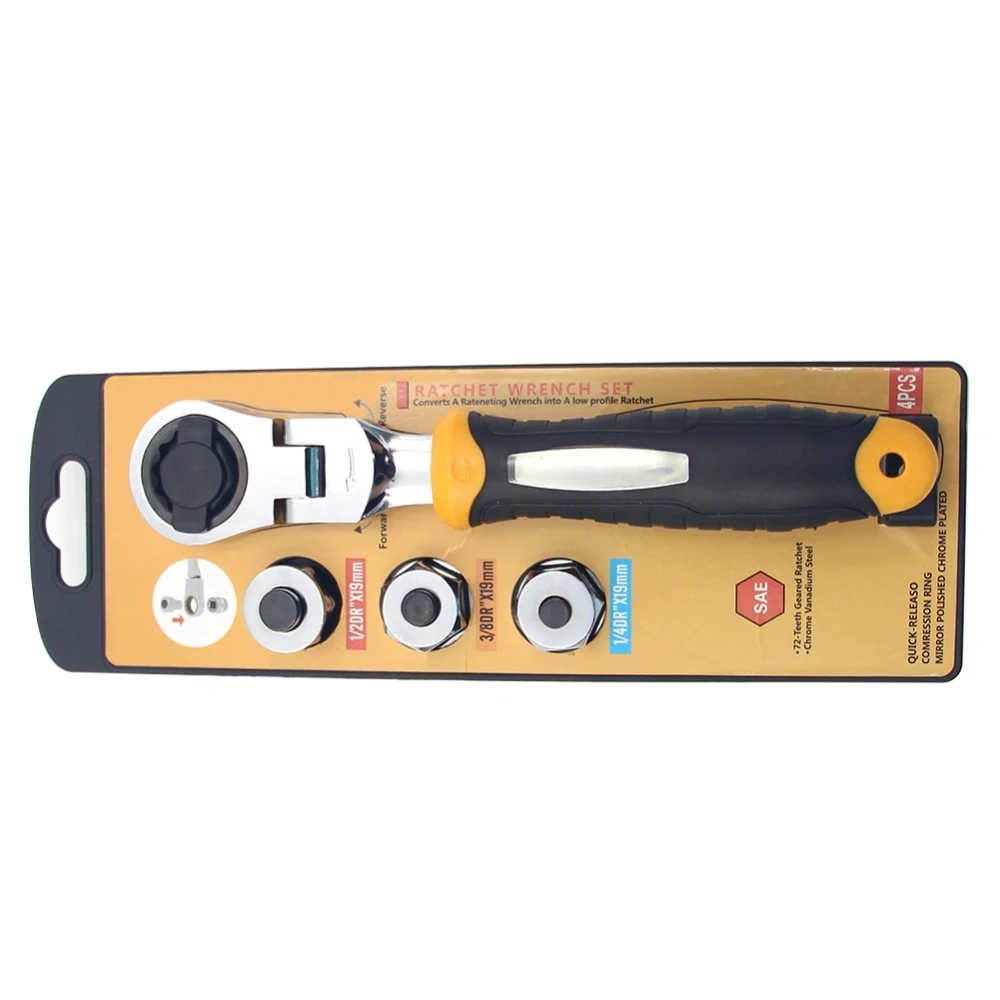 Трещоточный ключ 3 в 1 быстроразъемный Соединитель с поворотом на 180 градусов Флип