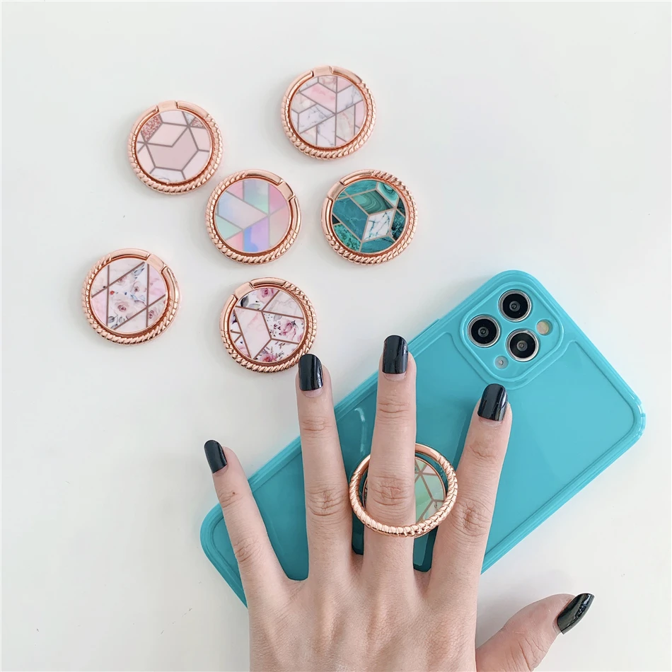 Luxury Marble Flower Metal Finger Ring Mobile Phone Smartphone Stand Holder For iPhone 12 Huawei Samsung cell Smart Round Holder