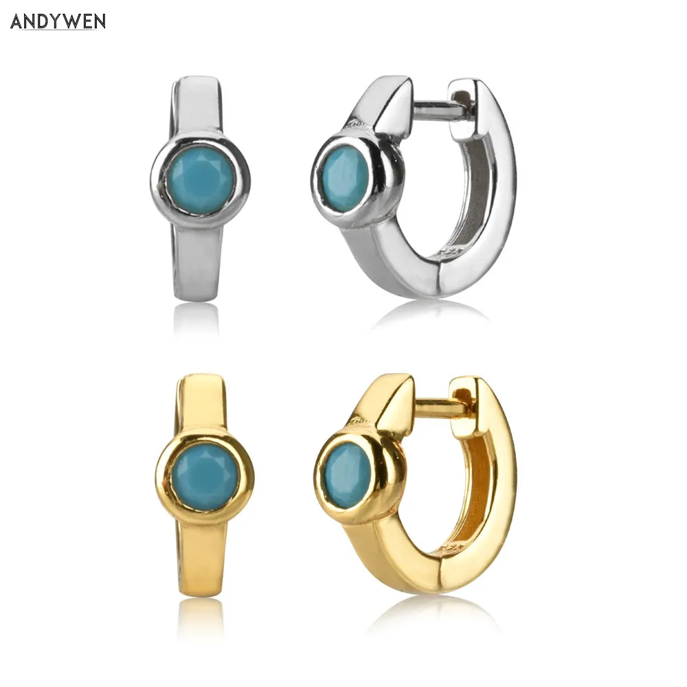 

ANDYWEN 925 Стерлинговое серебро 7,5 мм бирюзовый обруч Роскошный CZ Циркон паве Huggies Новинка 2020 модная круглая петля круглые ювелирные изделия