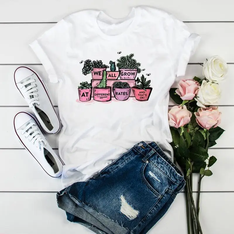 

Women Fashion Plant 2022 Style Watercolor Short Sleeve Clothing Female Summer Clothes Casual Tshirt Top Graphic Tee T-shirt
