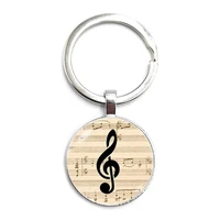 2020new 3 color fashion piano note guitar music diy time glass gem pendant keychain handmade jewelry keychain accessories