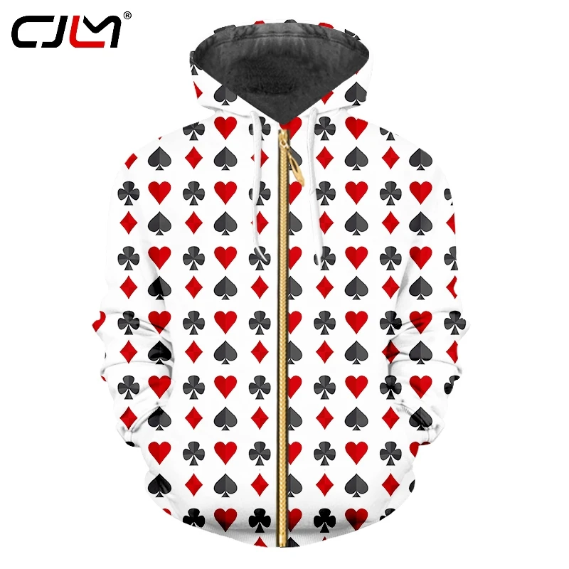 CJLM покерный принт молния толстовка фитнес плюс размер мужские топы с длинными