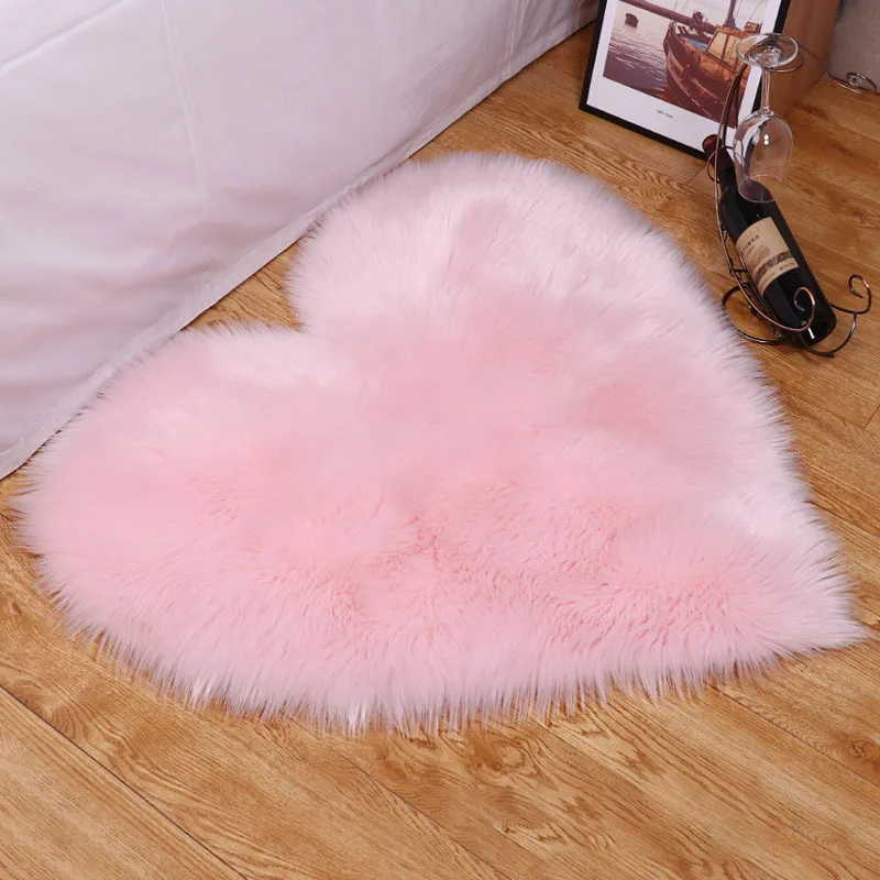 pink Мягкий Пушистый Ковер с сердечком, лохматый пол, коврик из искусственной шерсти, искусственный мех, коврики для дома, гостиной, коврики для дивана, прикроватной кровати - Цвет: pink