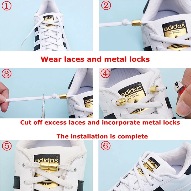 1 Pair No Tie Shoe Laces Flat Elastic Shoelaces Kids Adult Sneakers Safety Lazy Lace Unisex Fashion Fast Metal Lock Shoelace