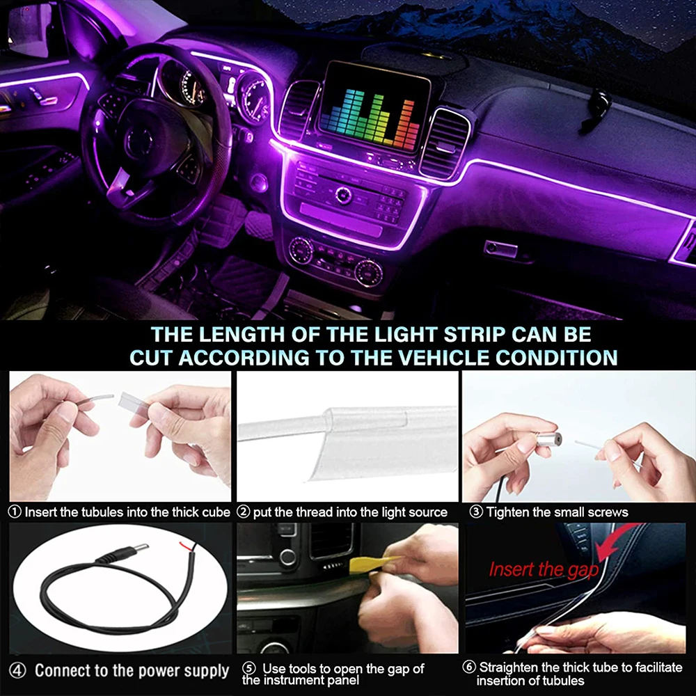 Car Interior Neon RGB Led Strip Lights 4/5/6 in 1 Bluetooth App Control Decorative Ambient Atmosphere Dashboard Lamp 12V | Автомобили и