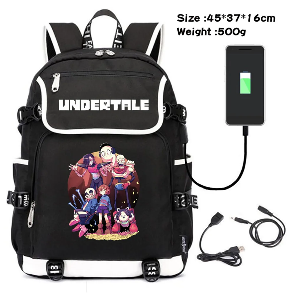 

Game Undertale Sans Toriel Canvas Teenagers Backpack Zipper Schoolbag Travel Boys Girls USB Charging Laptop Bag Cartoon Packsack