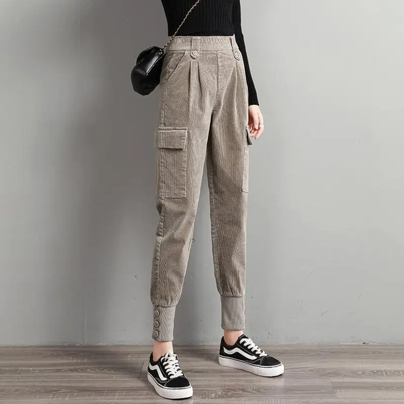 

Casual Streetwear Harem Pants Women Autumn Winter Loose Elastic Waist Corduroy Ladies Trousers Velvet Warm Pants Female Y2