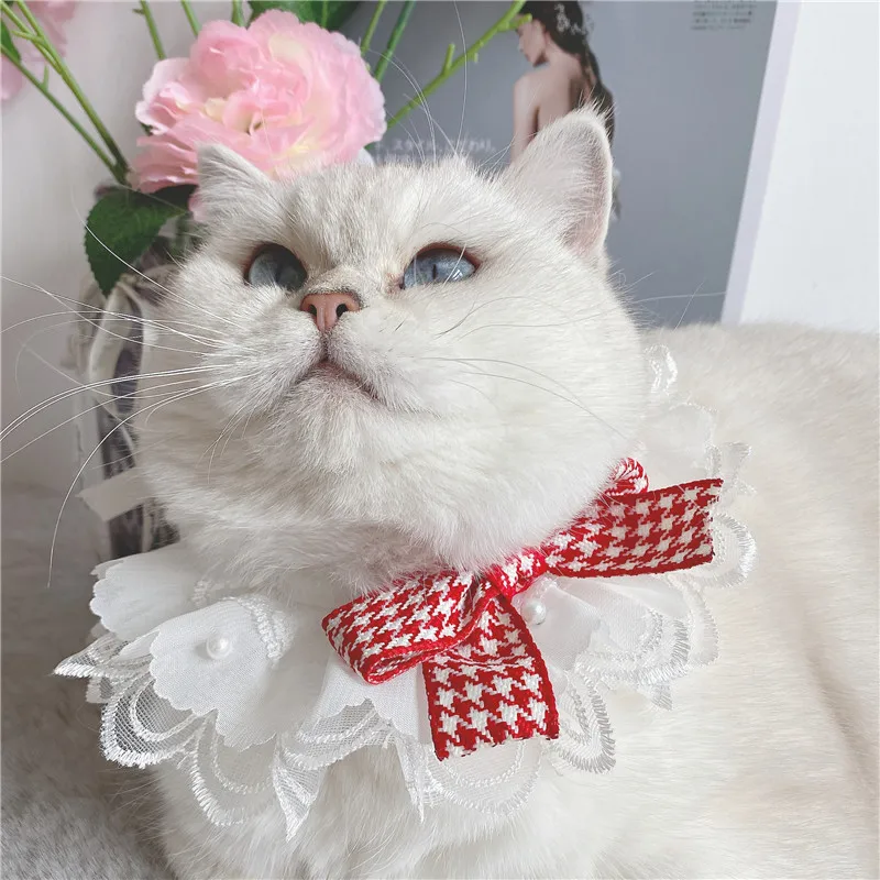 

Cute Saliva Towel Cat Collar Dog Bow Tie Lace Traction Rope Decoration Dog Collar Cat Leash Fake Collar Detachable Pet Collars