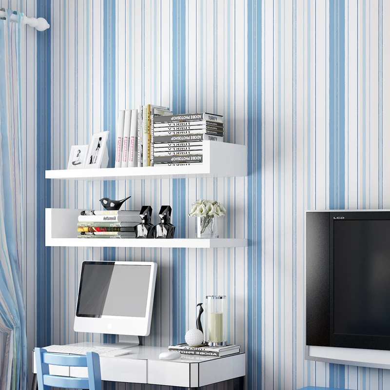

Mediterranean Style 3D Wallpaper Modern Blue Pink Vertical Stripes Non-Woven Wall Paper Boys Girls Kid's Bedroom Home Decor 3 D