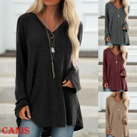 new women blouse v neck long shirt top ladies long sleeve solid color jumper pullover oversized autumn casual tops l 5xl