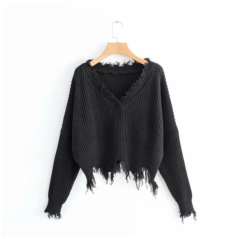 Женский вязаный пуловер с бахромой и глубоким v-образным вырезом белый