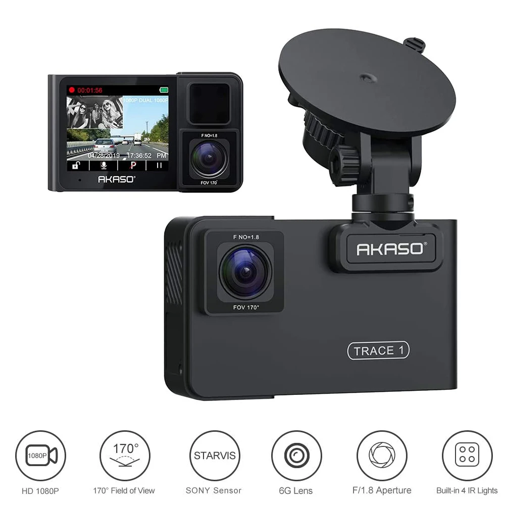 Автомобильный видеорегистратор AKASO Trace 1 двойная камера для автомобилей HD 1080P