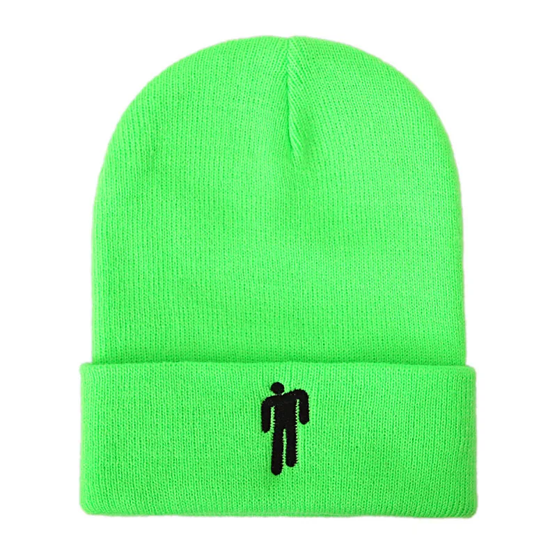 Bright Green Billie Eilish Beanie шапка для женщин и мужчин, вязаное, тёплое, зимнее, однотонное, хип-хоп, повседневное, с манжетами, широкий берет-Боб - Цвет: Bright Green