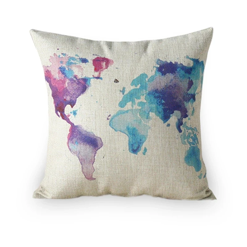 Креативная синяя дорожная подушка Wtercolor с картой мира украшение для дома