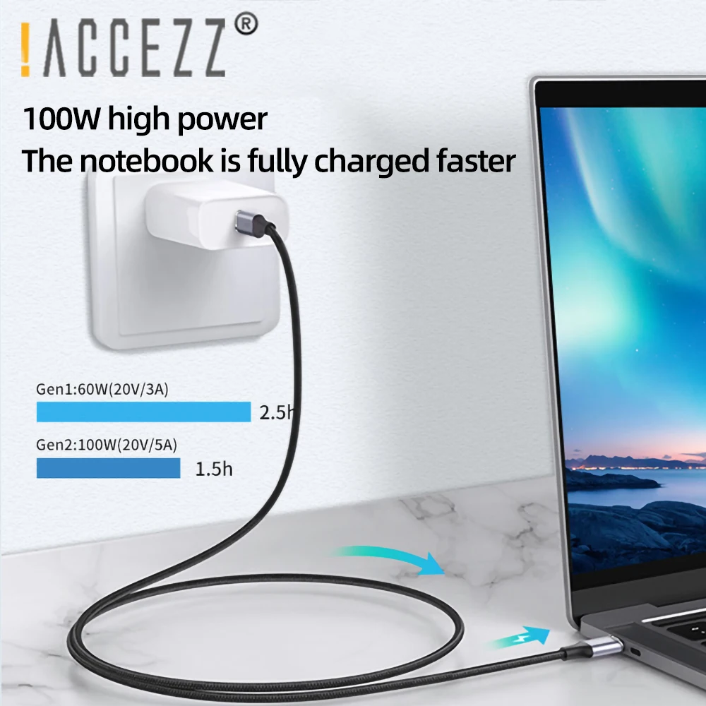 

!ACCEZZ 5A USB C to Type C Cable PD 100W USB 3.1 Gen 2 10Gbps Fast USB-C Cable For Macbook Pro Samsung S10 Note20 QC 4.0 Cord 2M