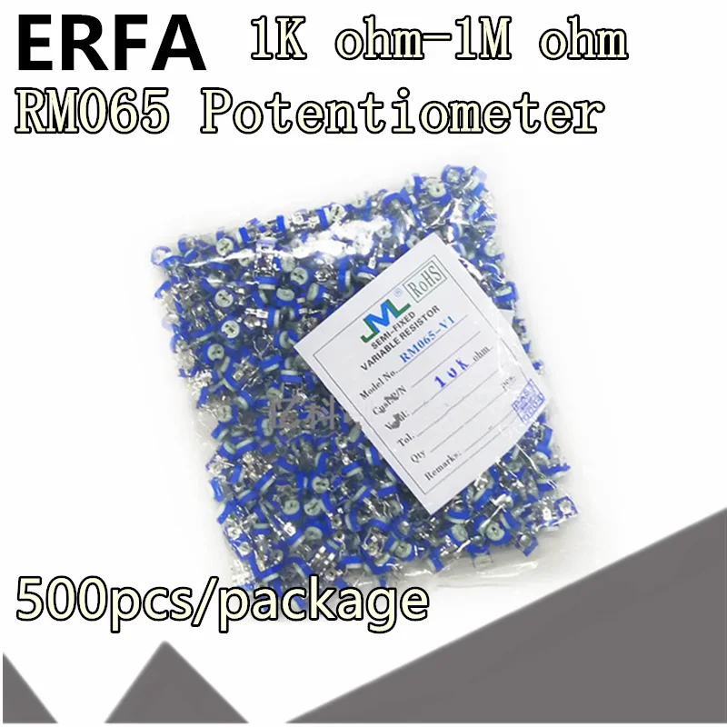 

500pcs RM065 RM-065 100 200 500 1K 2K 5K 10K 20K 50K 100K 200K 500K 1M ohm Trimpot Trimmer Potentiometer variable resistor 103