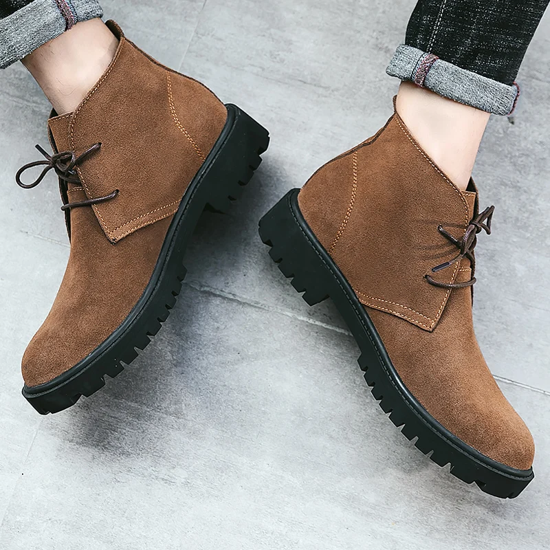 

suede leather men ankle boots work shoes outdoor male lace up for man autumn winter ankle boots with fur black big size 48 o5