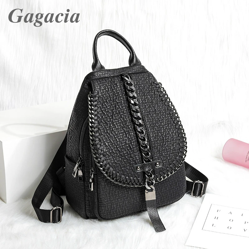 

GAGACIA женский кожаный рюкзак-Антивор с черной цепочкой, школьные сумки для девочек, дорожные рюкзаки, вместительный рюкзак, рюкзак