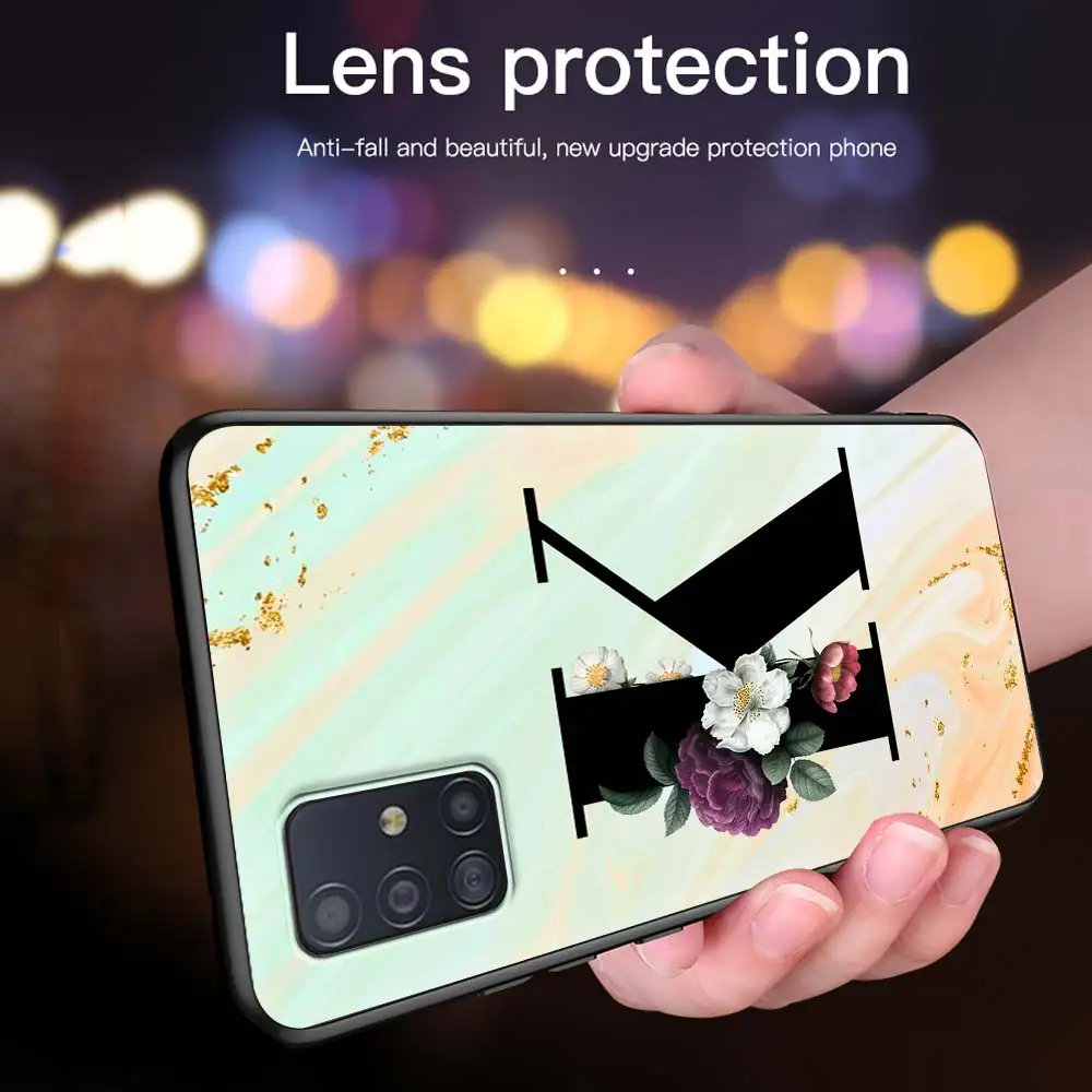 

Marble Letters A B Case For Samsung Galaxy A51 A71 A21s A31 A12 A72 5G A21 EU A52 4G A41 A11 Black Soft Phone Coque Capas