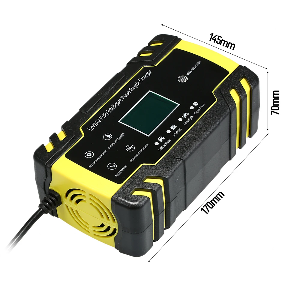 

Car Battery Charger 12/24V 8A Touch Screen Pulse Repair LCD Fast Power Charging Wet Dry Lead Acid Digital LCD Display