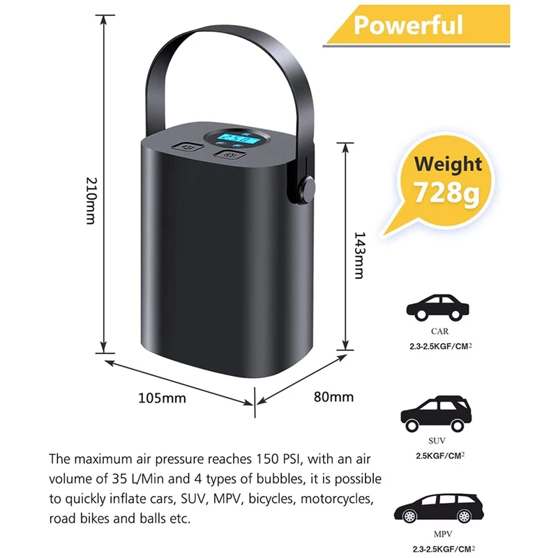 Online Compresor De Aire Recargable De 3000Mah, Mini Inflador De Neumáticos Portátil, Bomba De Aire Eléctrica Para Neumáticos, Luz Led Con Pantalla Lcd Para Coches