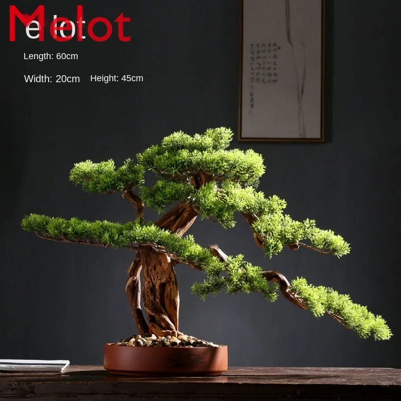 

Solid Wood Root Decorations Artificial Greeting Pine New Chinese Style Bonsai Decoration Living Room Entrance Home Greenery