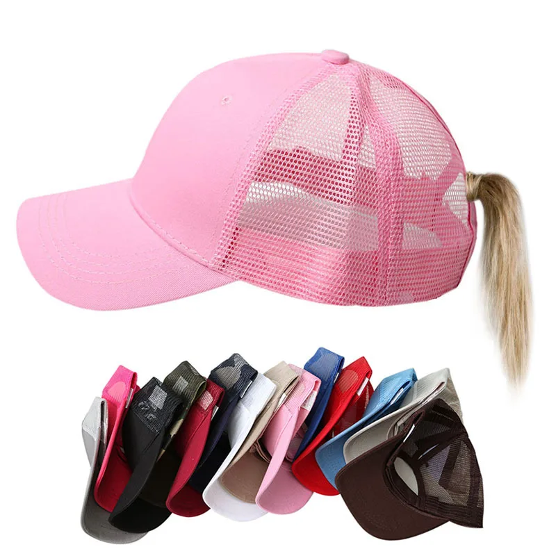 

2022 New Brand Summer Ladies Hat Ponytail Baseball Mesh Cap Solid Color Sun Hats Outdoors Cap Trucker Dropshipping