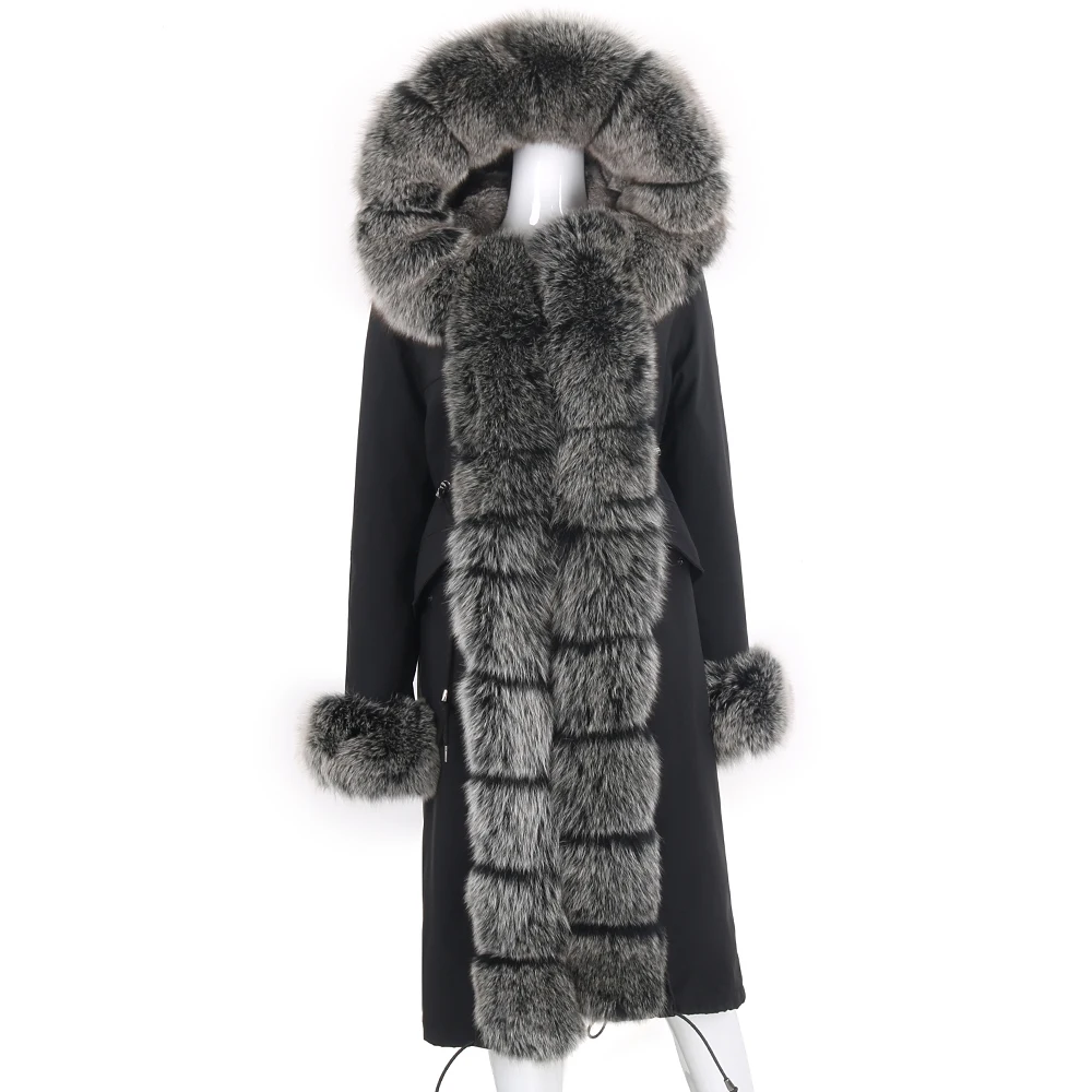 

2021 Women X-Long Parka New Winter Jacket Real Fox Fur Coat Natural Fur Collar Hood Warm Thick Outdoorwear Streetwear Parka