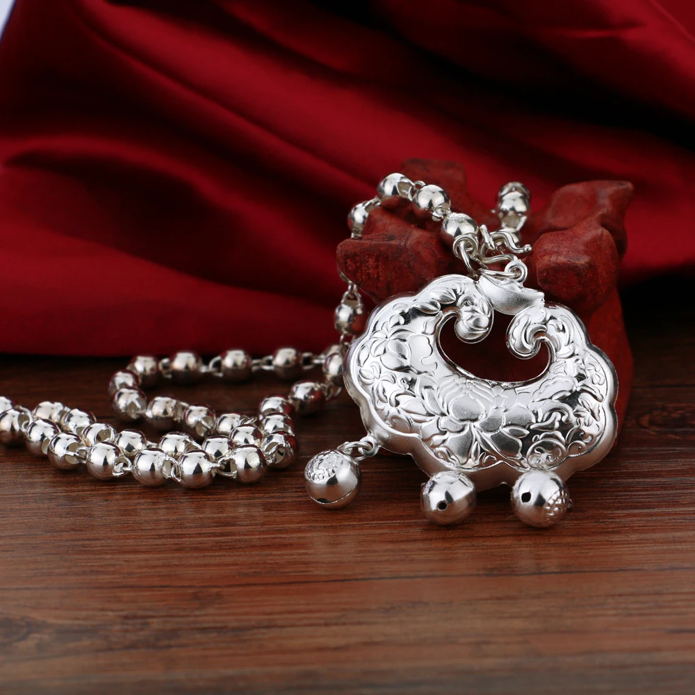 Женское Ожерелье в этническом стиле серебро 925 пробы подвеска с китайским замком