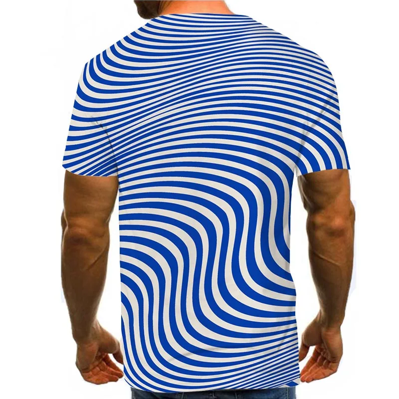 

Men Graphic T Shirts Round Neck 3D Print Short Sleeve Daily Tops Blue Stripe Psychedelic Tees