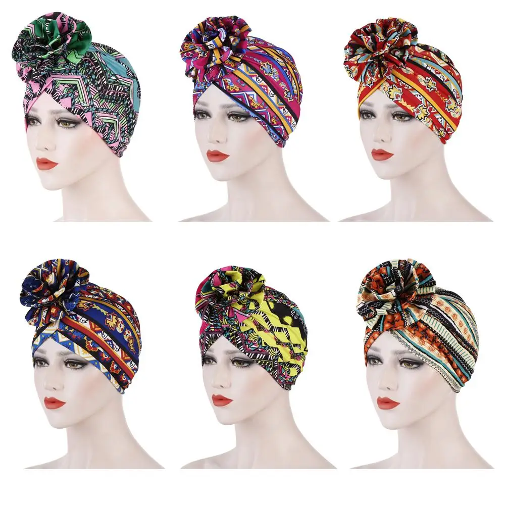 

Muslim Women Arab Printed Indian Beanie Turban Hair Loss Hat Cancer Chemo Head Cover Islamic Flower Skullies Bonnet Headwear