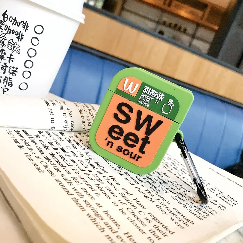 3D куриных наггетсов сладкий кислый соус наушники чехол для Apple AirPods 1 2 зарядным