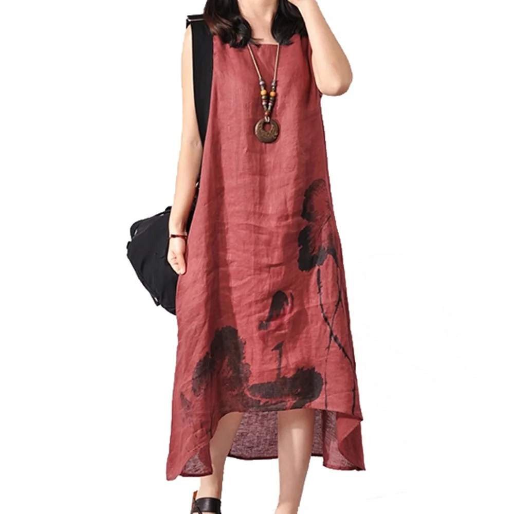 Женское хлопковое льняное платье рубашка средней длины Элегантное летнее без