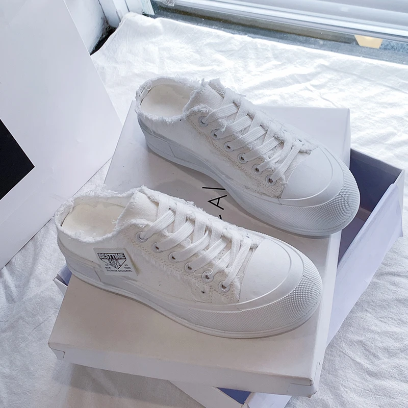 

Trendy canvas shoes 2021 new breathable semi slippers women's summer casual sports shoes fashion Korean version