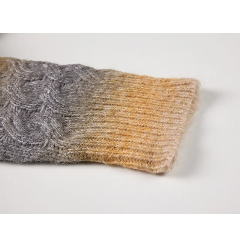 Women New Autumn Gradient Color Contrast Pullover Sweater Long Sleeve O-neck Korean Fashion Casual Loose Lazy Wind Knitwear Top | Женская