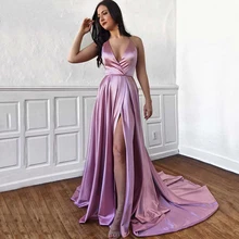 Sexy com decote em v side slit vestidos de noite sem costas trem de varredura cetim a linha vestidos de baile de formatura ocasiões especiais vestidos para mulher (3)