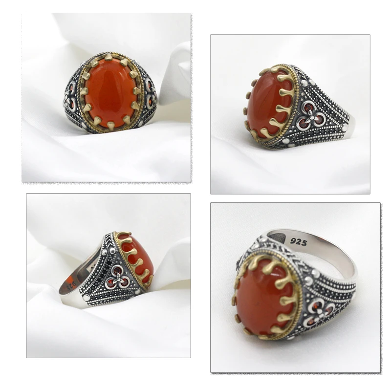 Мужское и женское кольцо из серебра 925 пробы с натуральным ониксом | Украшения