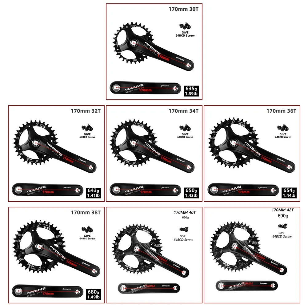 

WUZEI Prowheel MTB Bike Crankset Crank Chainring 170mm 30/32/34/36/38/40/42T Sprocket CNC Cutting Narrow Chainrings Crankset