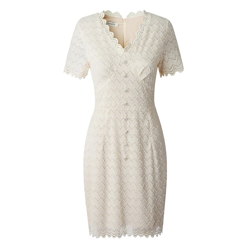 

clothing series of wavy edge romantic French aristocratic lace heavy women cultivate morality short sleeve dress 9221