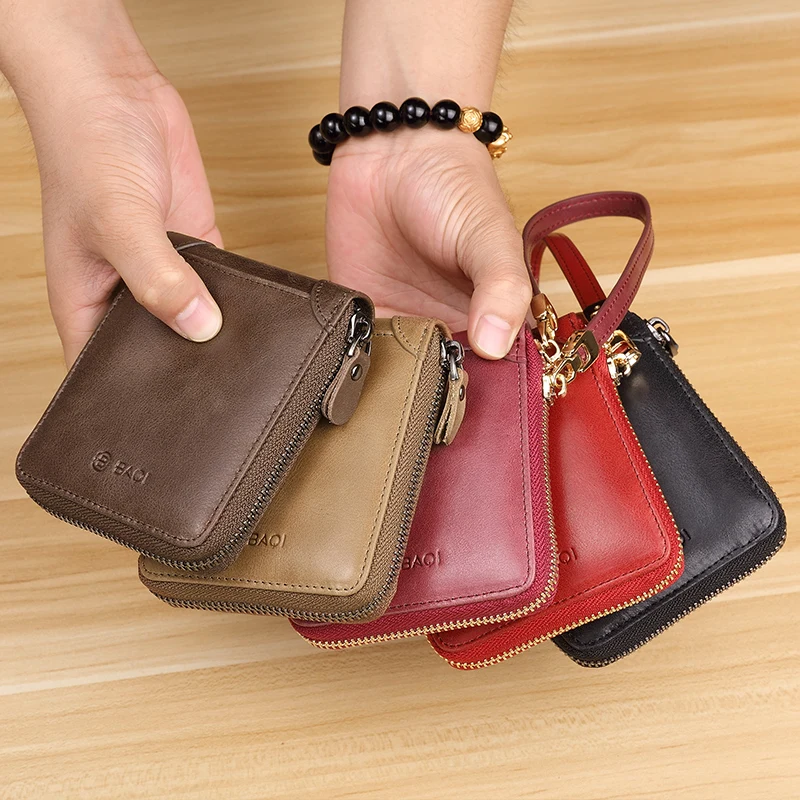 Wmnuo Винтаж Для мужчин бумажник RFID кражи защиты монет кошелек на молнии женские