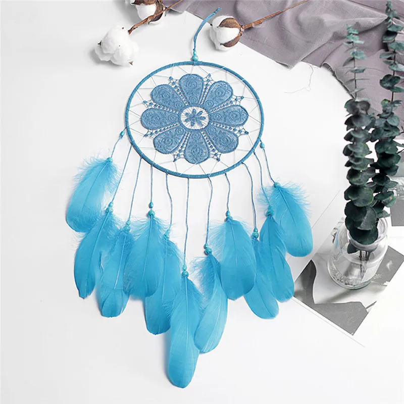 

New Indian Style Dreamcatcher Moon Handmade Wind Chimes Wall Ornament Girls Room Decoration Feather Dream Catcher