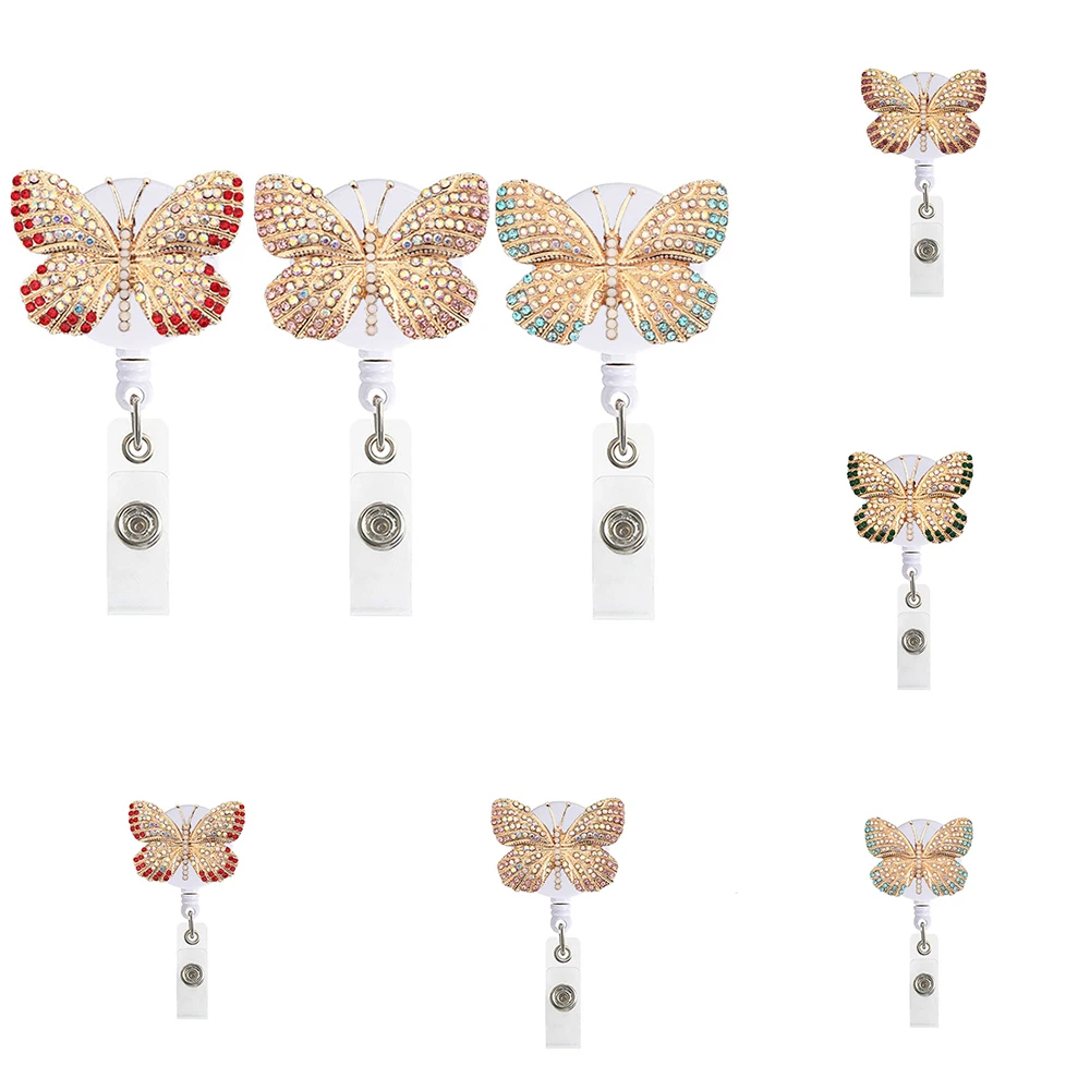 

5 Color Fashion Butterfly Retractable Nurse Badge Reel Clip Badge Holder Students Doctor ID Card Holder