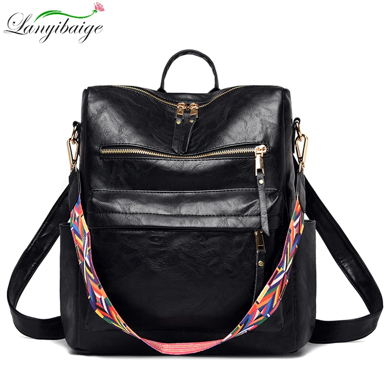 Ретро Большой Вместительный рюкзак женский из искусственной кожи дорожный