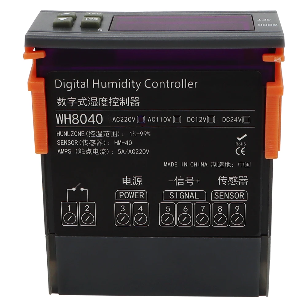 wh8040 digital humidity controller air humidity control controller home fridge cooler hygrometer control switch 12v 24v ac 220v free global shipping
