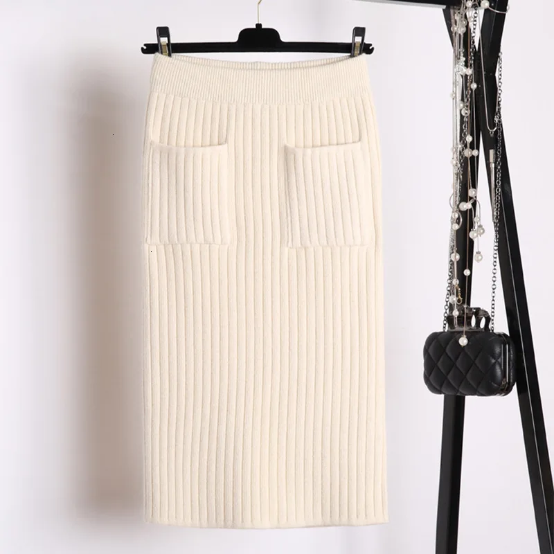 Women Knitted Skirt New Autumn Winter Korean Sexy Pack Hip High Elasticity Knit Pocket Midi Clothing AA967 |