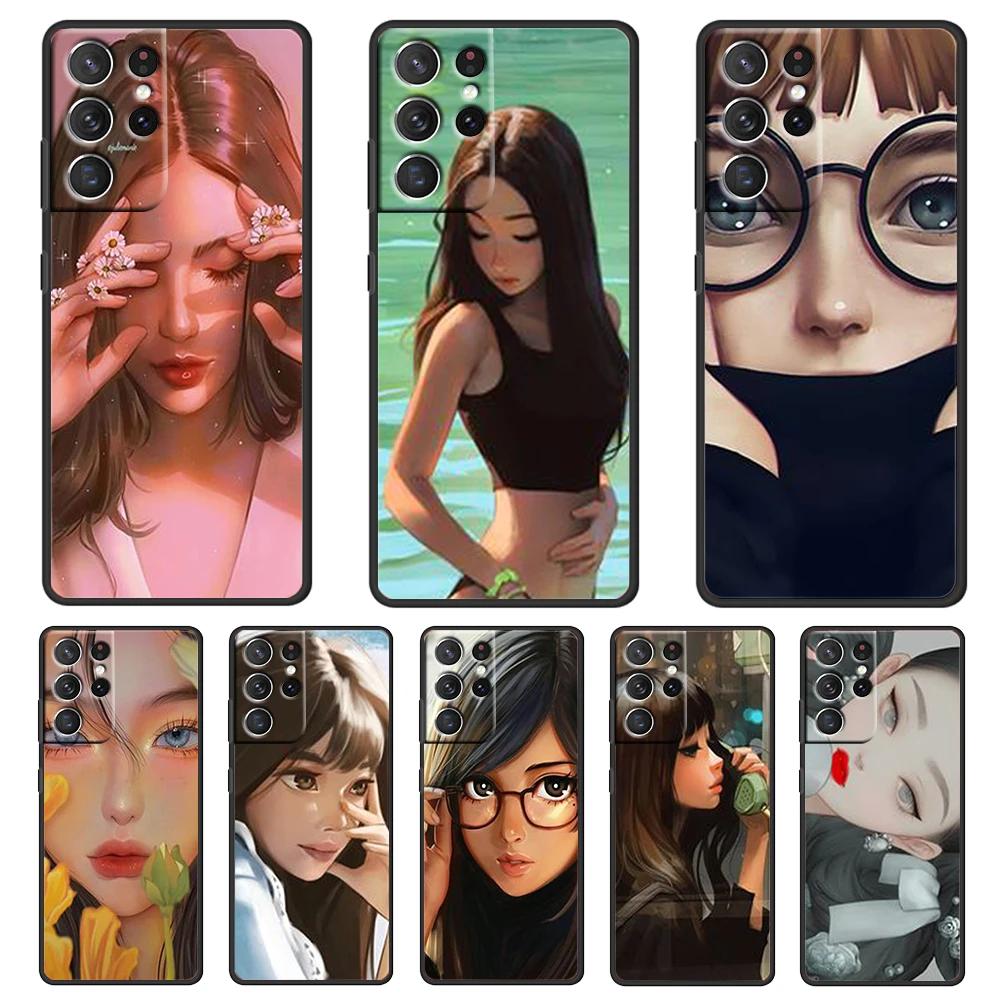 

Cartoon different beauties For Samsung Galaxy S22 S21 S20 FE Ultra S10 S9 S8 S7 S6 Plus 5G Silicone Soft Black Phone Case