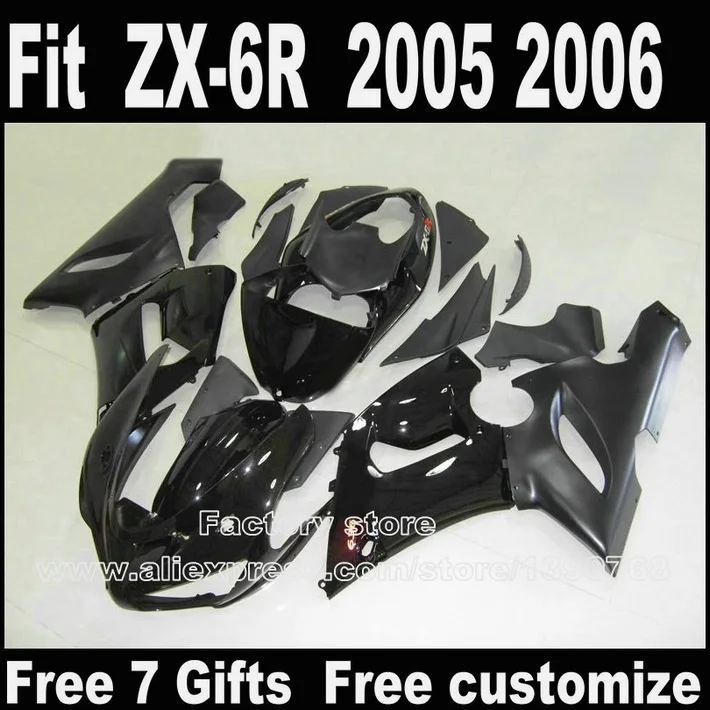 Высокое качество обтекатели для Kawasaki ZX6R Обтекатели 2005 2006 все черные ZX 6R 05 06 ниндзя