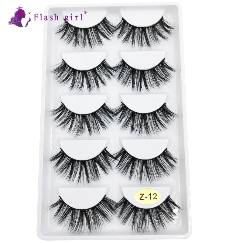

Flash girl Hot Sale Z series Z12 handmade private label 5 pairs 3D Mink eyelashes