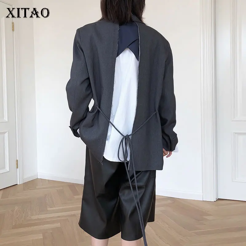 

XITAO, новинка, индивидуальный трендовый Женский блейзер, открытая спина, сегментация, бандаж, 2021, осенняя мода, универсальная верхняя одежда, ...