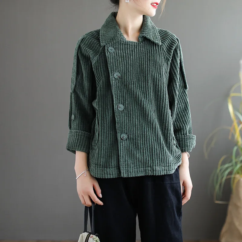 Corduroy Autumn New Retro Long Sleeve Coat Short Coat Single-breasted Casual Coat for woman jean jacket denim jacket A0B2Z40